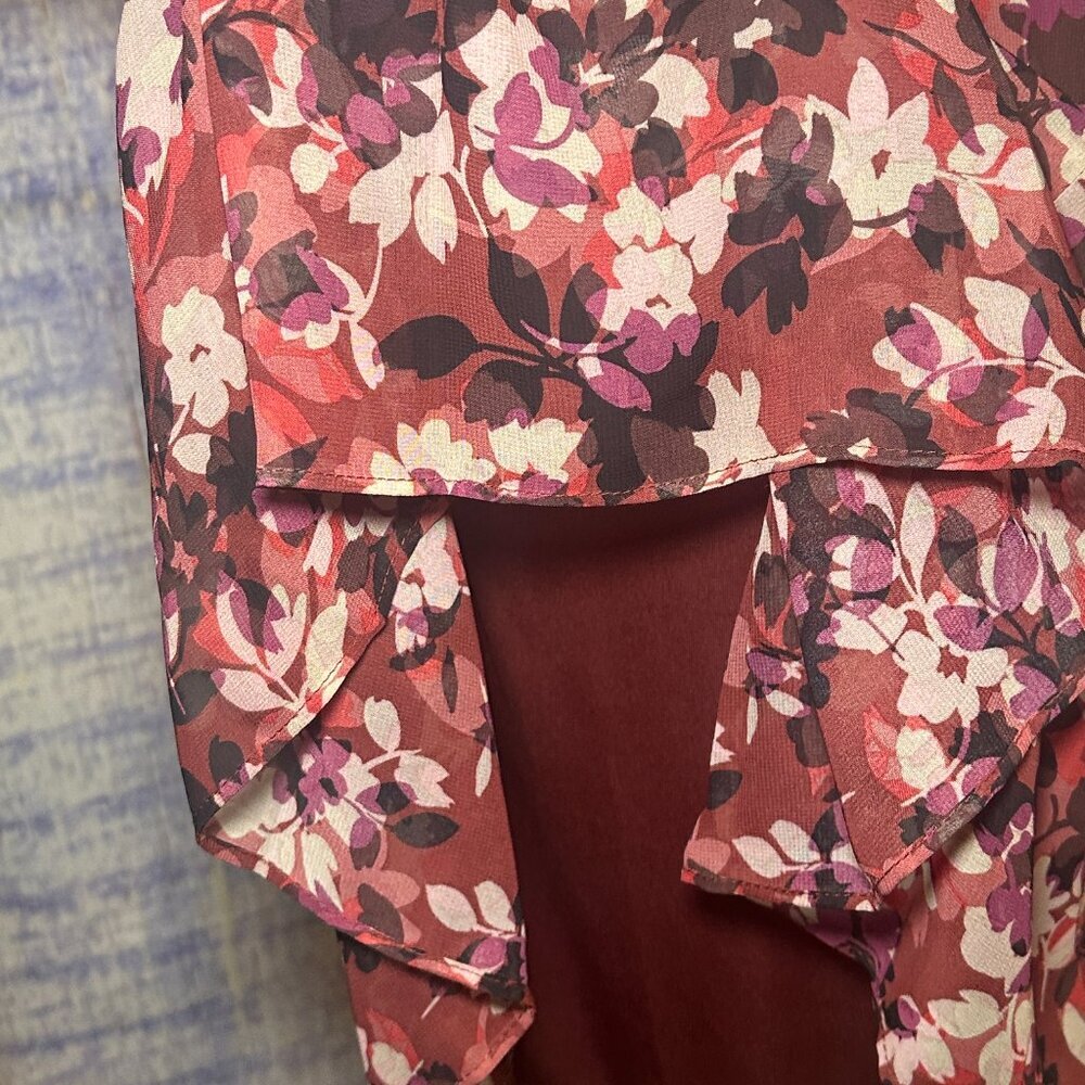 Just Taylor High Neck Ruffled Skirt Burgundy Floral Print Womens Size 6 Dress - Picture 10 of 10